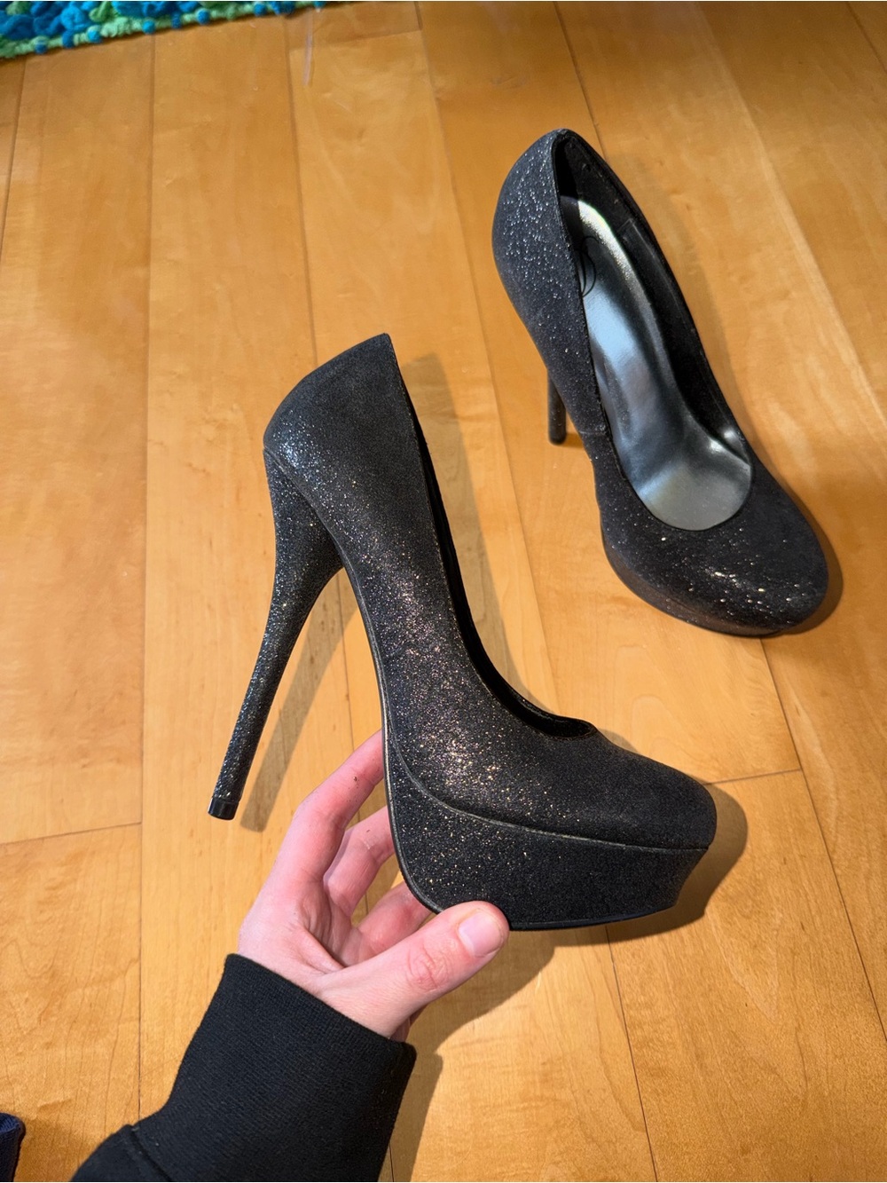 Aldo Black Glitter Platform Stiletto Pumps - Women's Dress Heels size 6